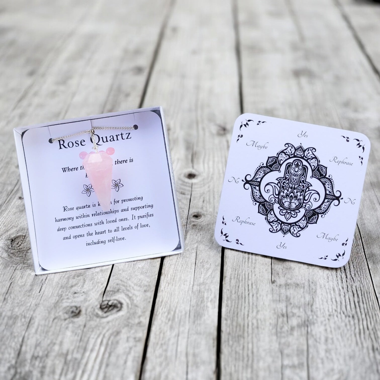 Rose Quartz Pendulum with Pendulum Board & Instructions