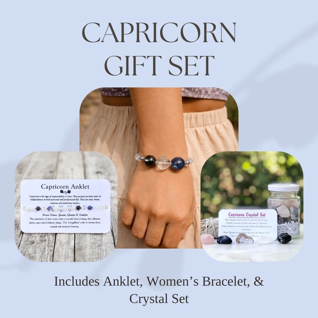 Capricorn Crystal Bundle — Zodiac Anklet, Bracelet & Capricorn Crystal Jar Set
