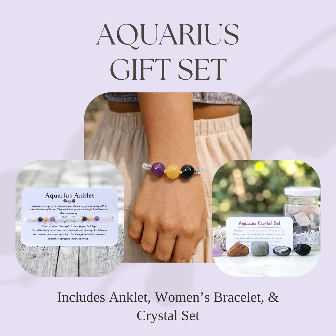 Aquarius Crystal Bundle — Zodiac Anklet, Bracelet & Aquarius Crystal Jar Set