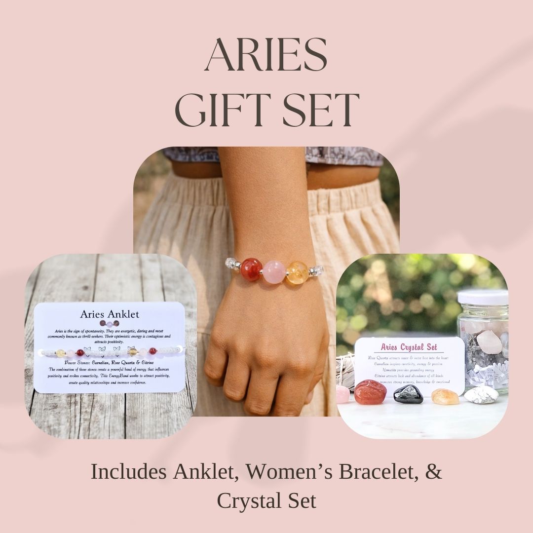 Aries Crystal Bundle — Zodiac Anklet, Bracelet & Aries Crystal Jar Set