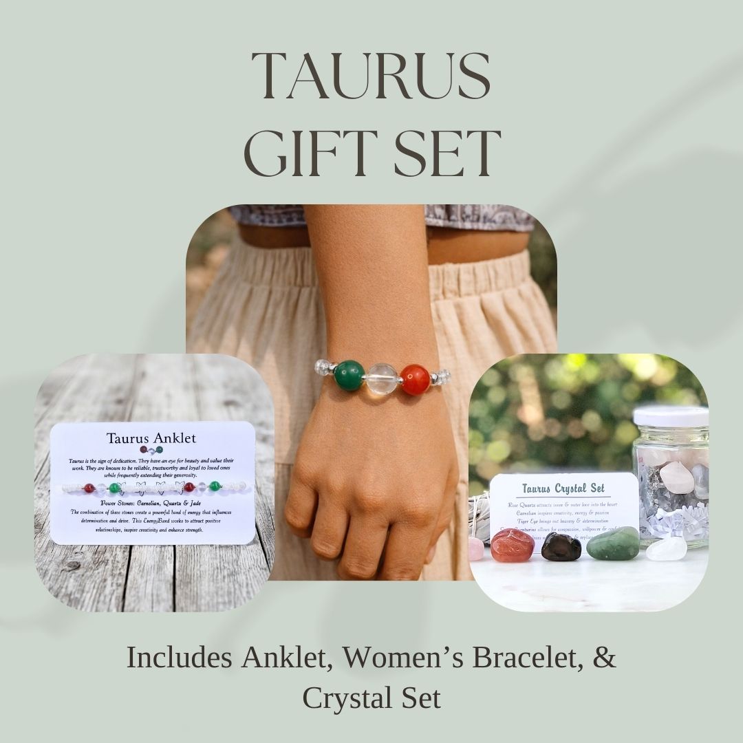 Taurus Crystal Bundle — Zodiac Anklet, Bracelet & Taurus Crystal Jar Set