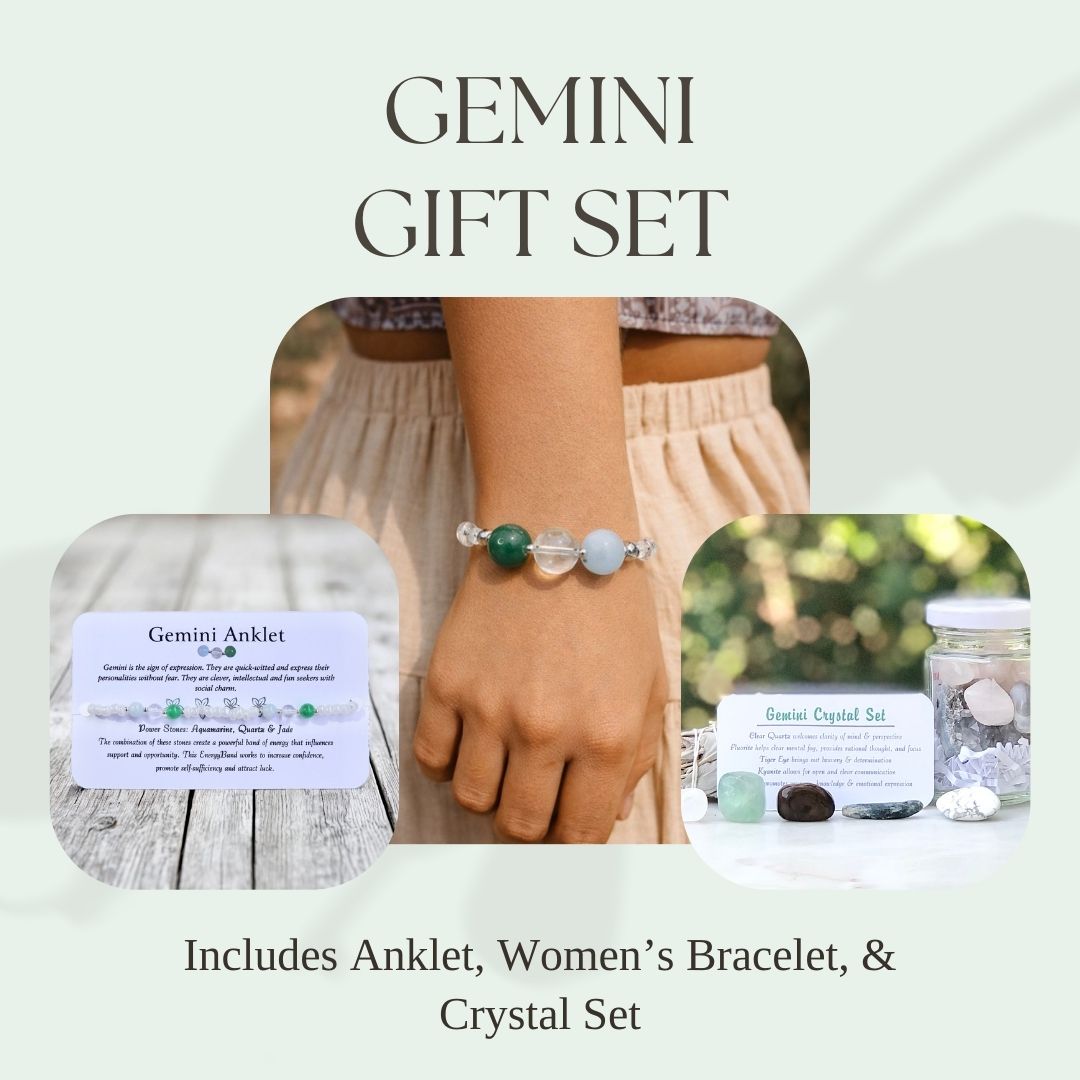 Gemini Crystal Bundle — Zodiac Anklet, Bracelet & Gemini Crystal Jar Set