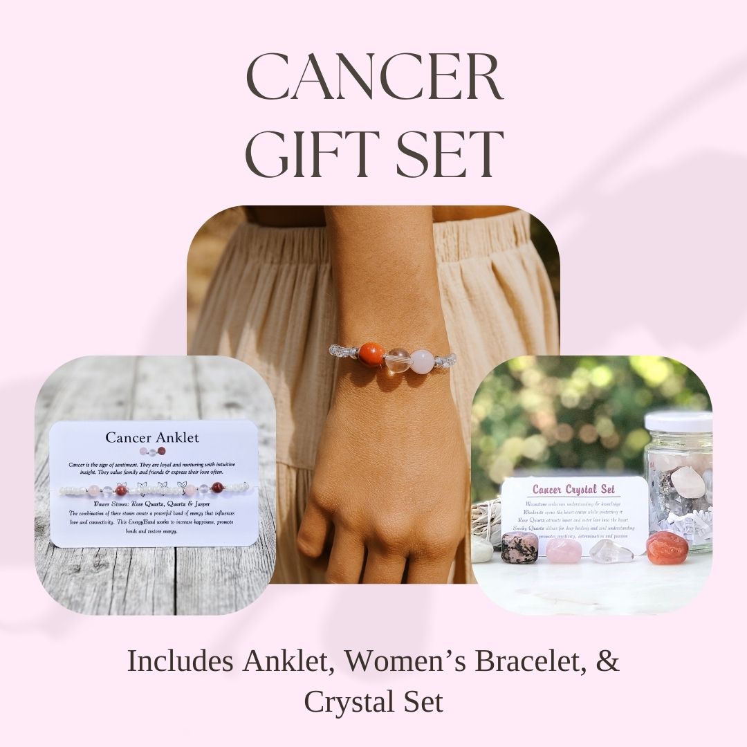 Cancer Crystal Bundle — Zodiac Anklet, Bracelet & Cancer Crystal Jar Set
