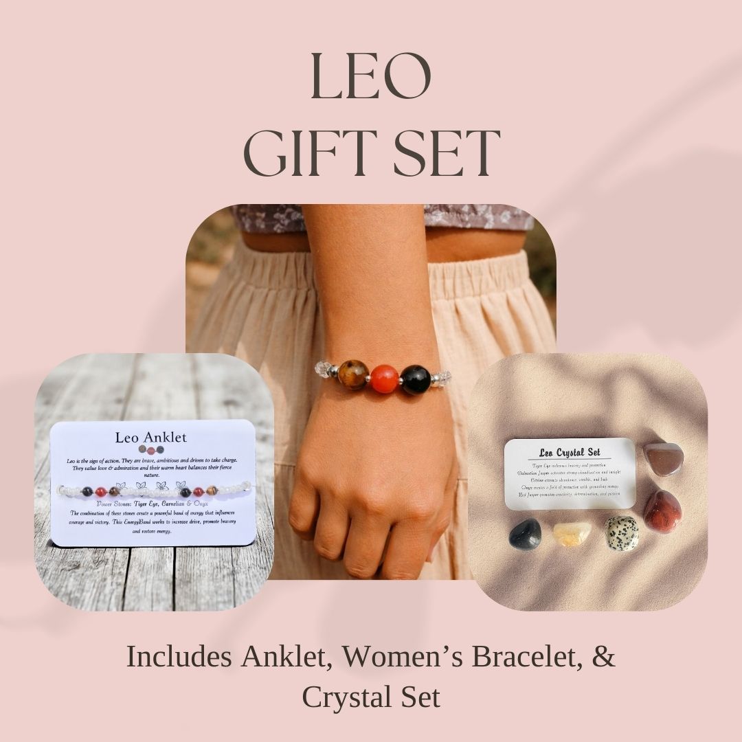 Leo Crystal Bundle — Zodiac Anklet, Bracelet & Leo Crystal Jar Set
