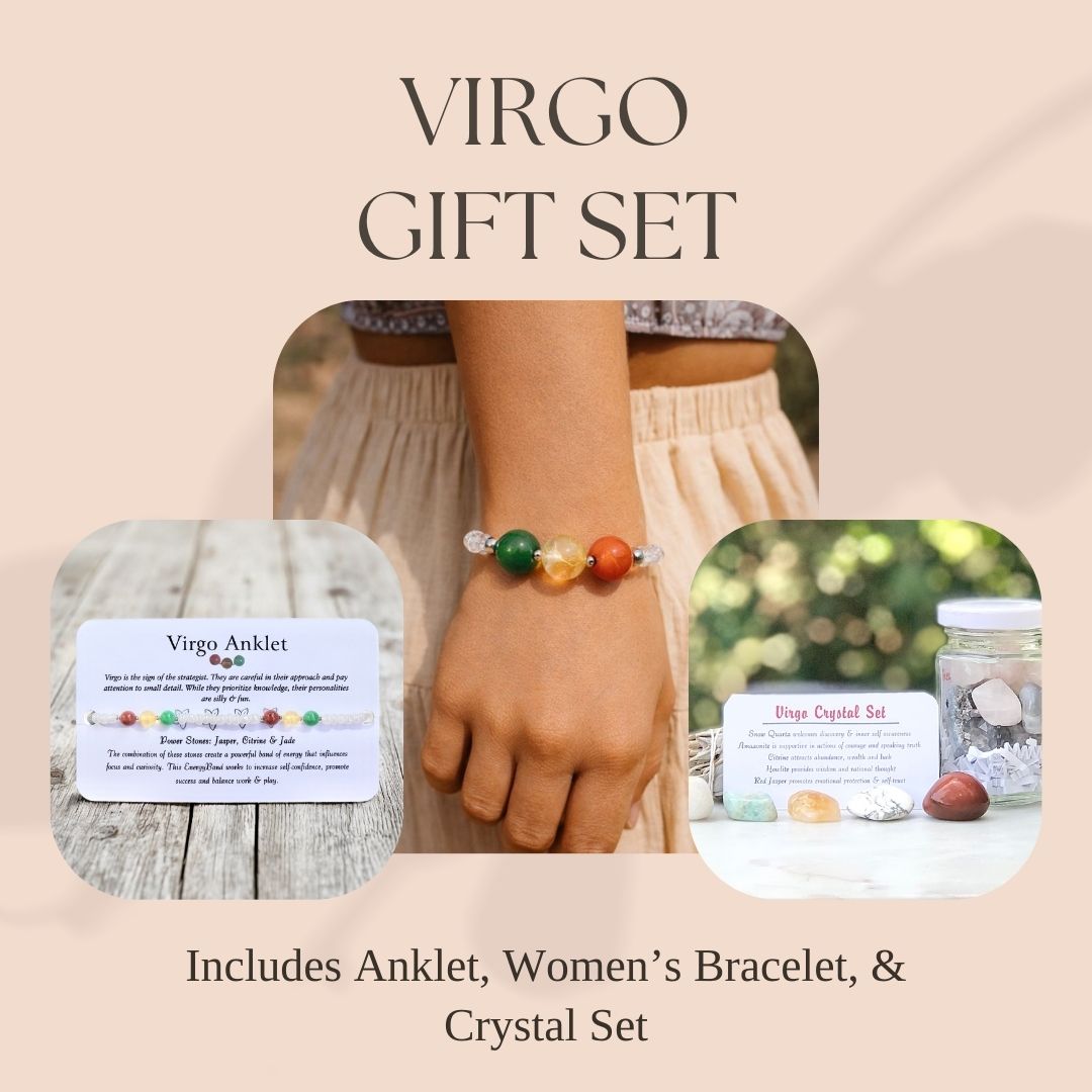 Virgo Crystal Bundle — Zodiac Anklet, Bracelet & Virgo Crystal Jar Set