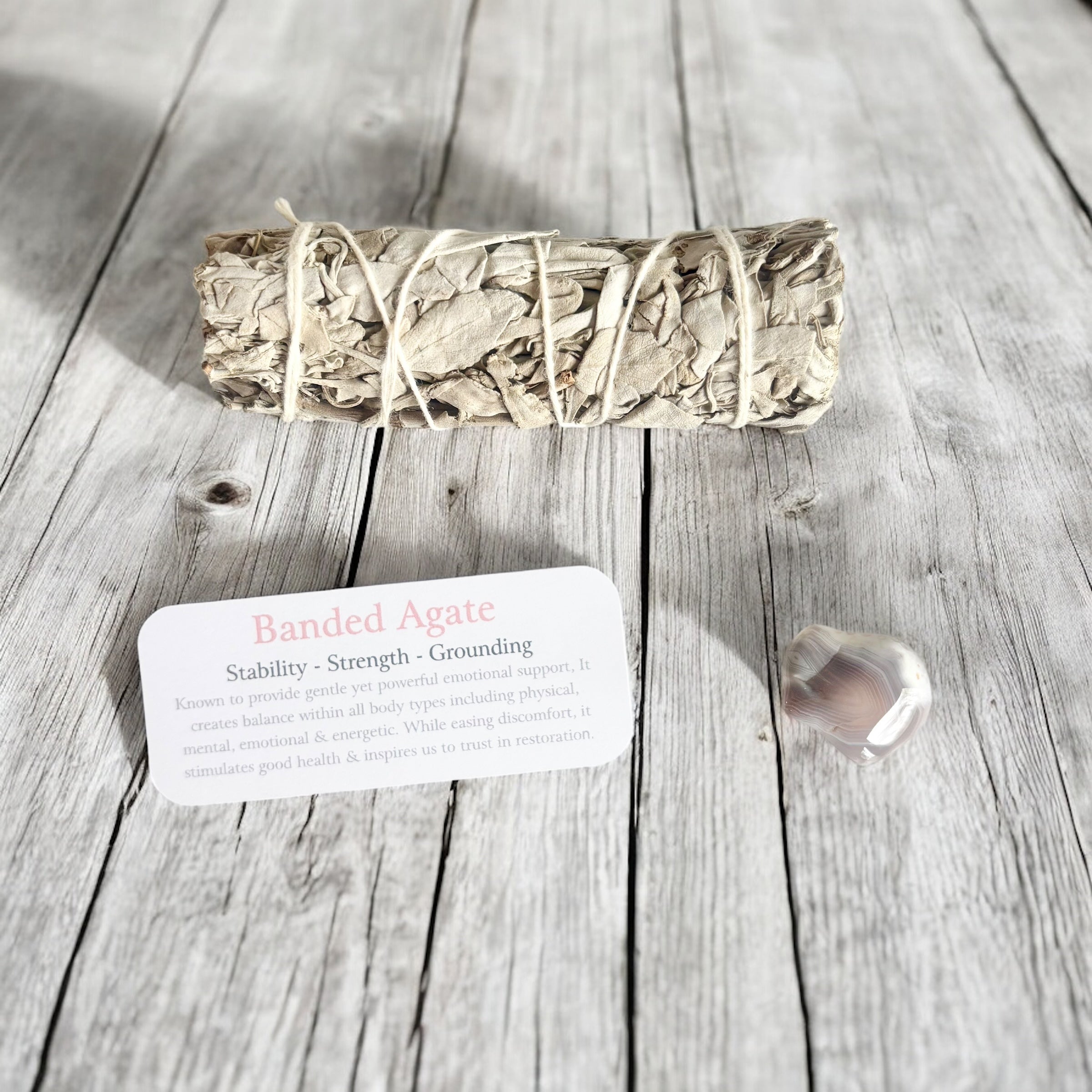 Banded Agate Tumbled Stones with Card- Stone of Emotional Support & Stability