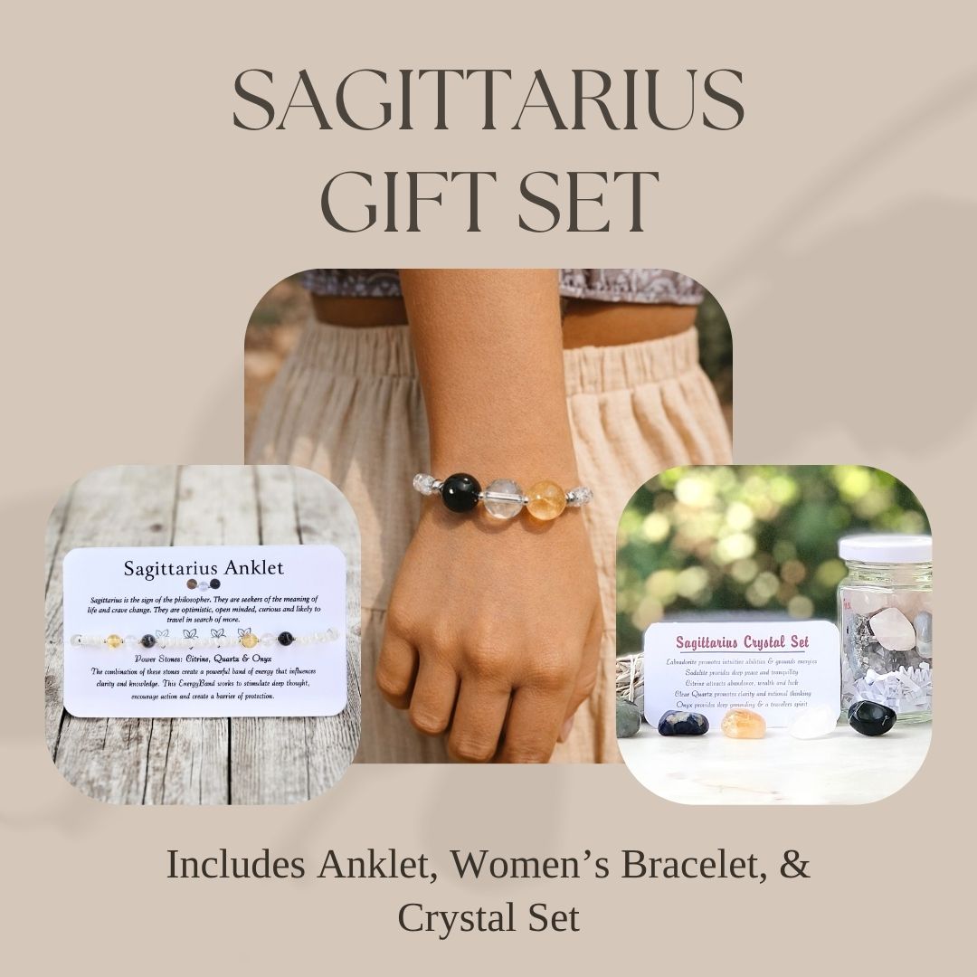 Sagittarius Crystal Bundle — Zodiac Anklet, Bracelet & Sagittarius Crystal Jar Set