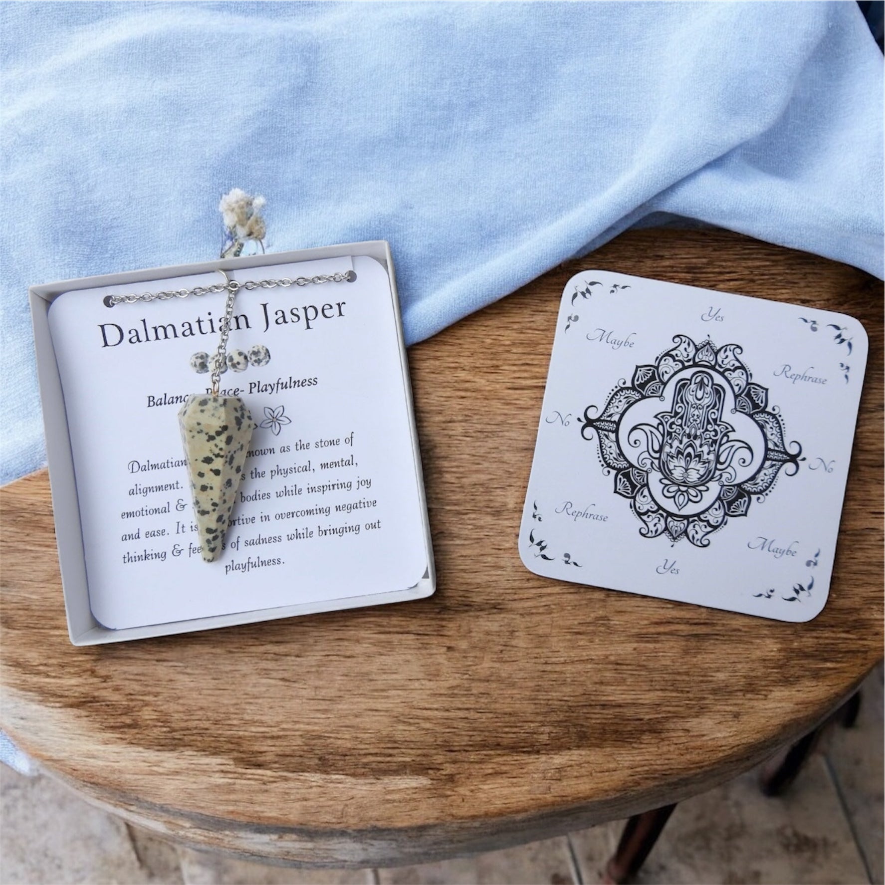 Dalmatian Jasper Pendulum with Pendulum Board & Instructions