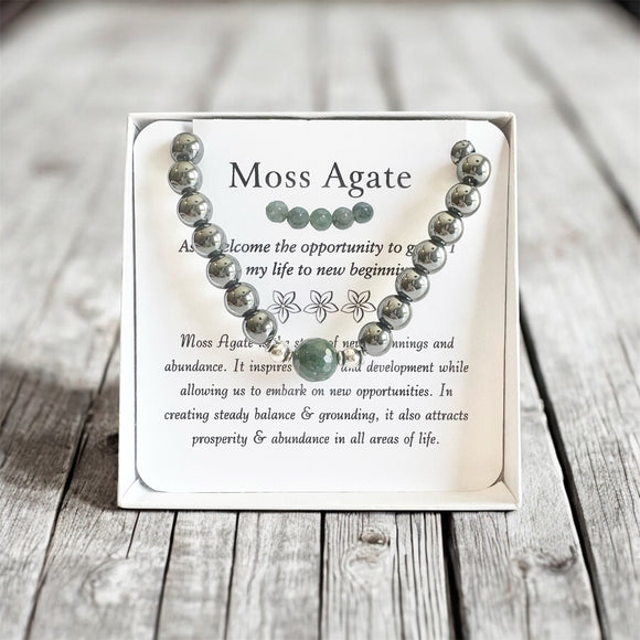Moss Agate Men's Bracelet- For Abundance, New Beginnings, & Growth