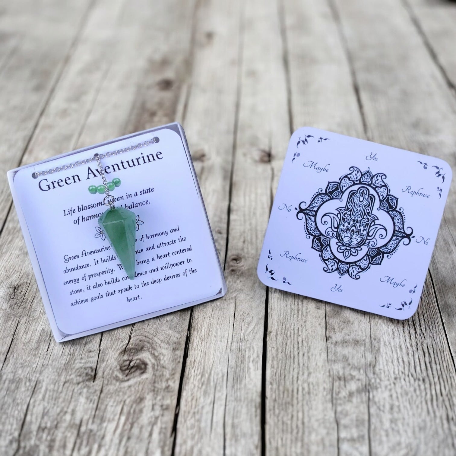 Green Aventurine Pendulum with Pendulum Board & Instructions