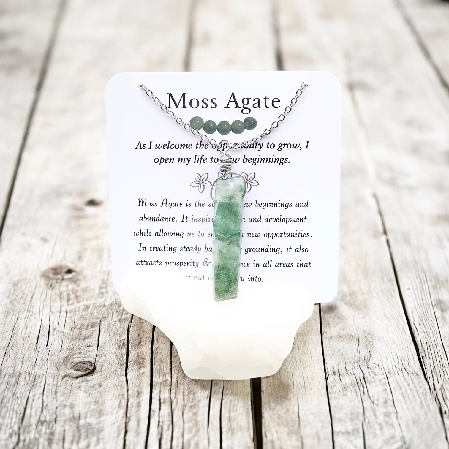 Moss Agate Necklace- For Abundance, New Beginnings & Growth