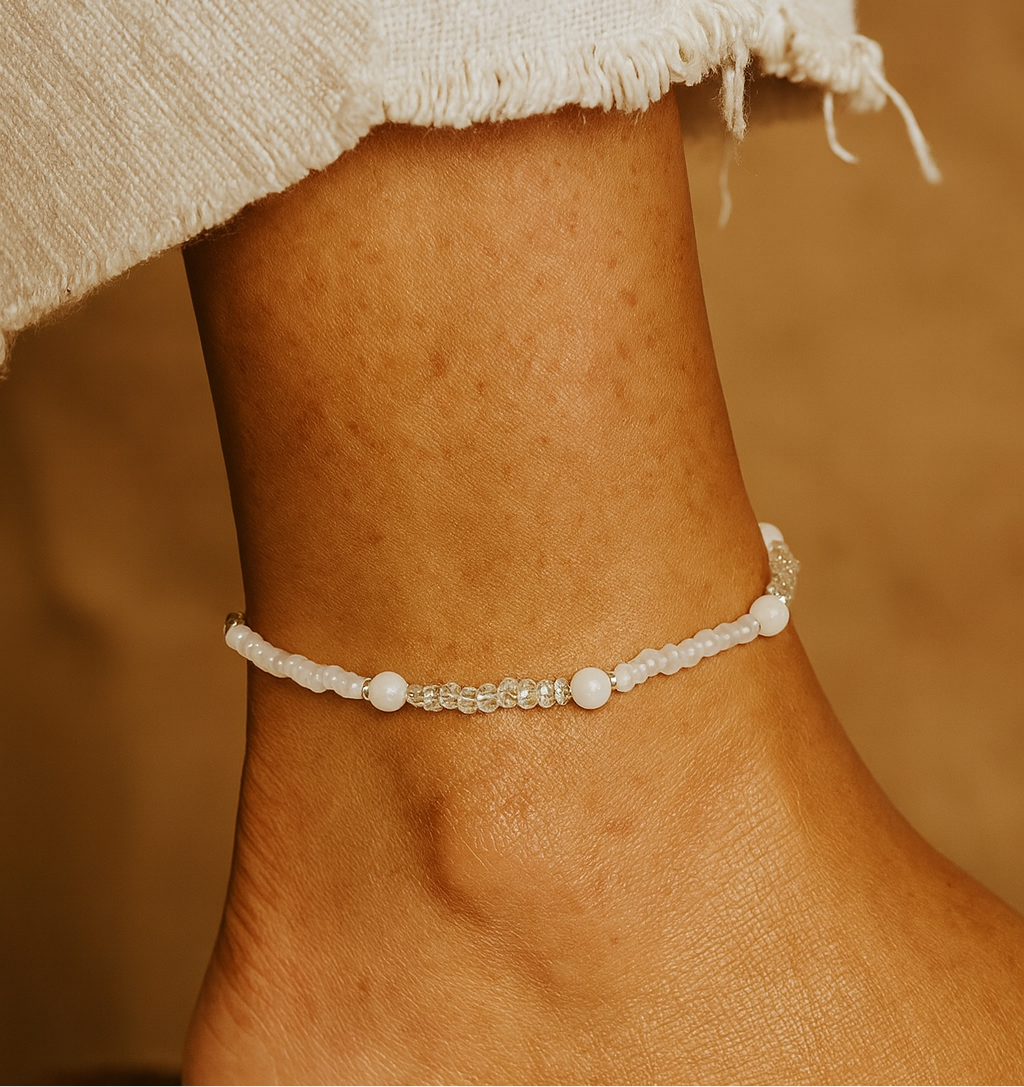 Balance Anklet - White Jade Beaded Anklet
