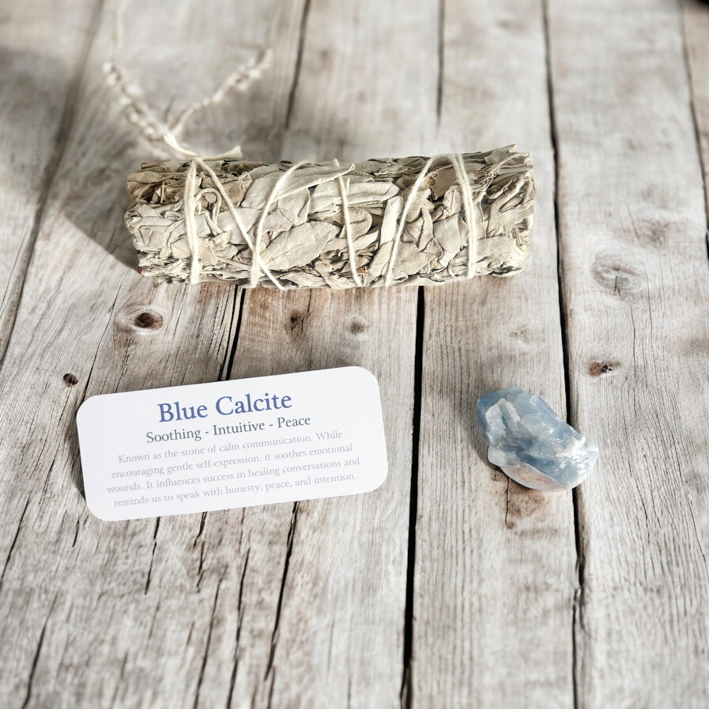 Blue Calcite Raw Stones with Card- Stone of Trust & Relaxation
