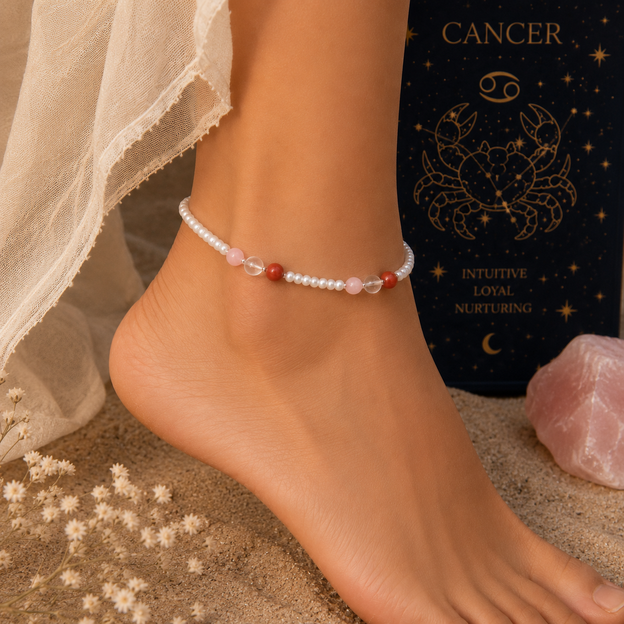 Cancer Zodiac Anklet- Beaded Anklet