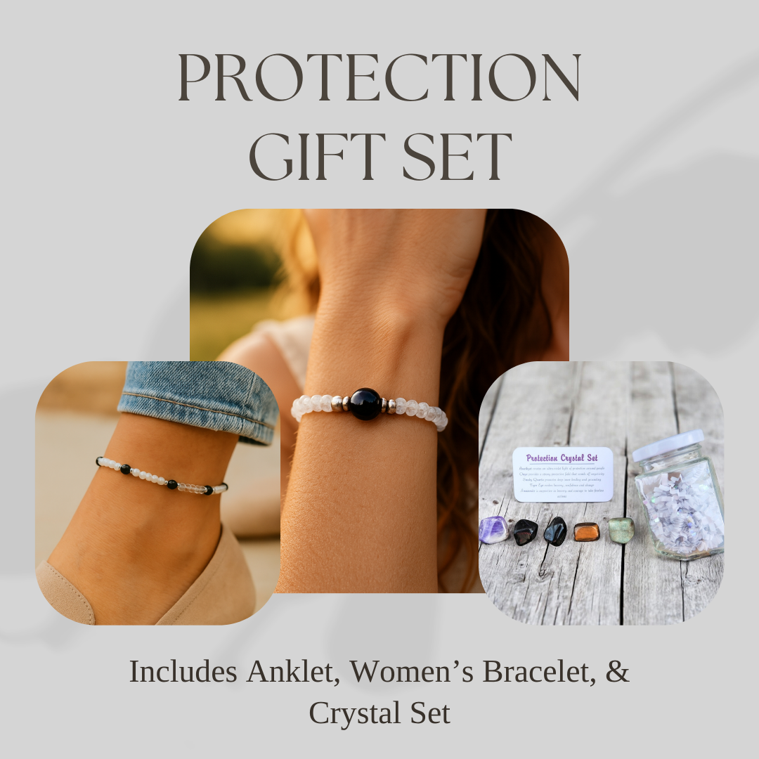 Protection Crystal Bundle — Anklet, Bracelet & Crystal Jar Set