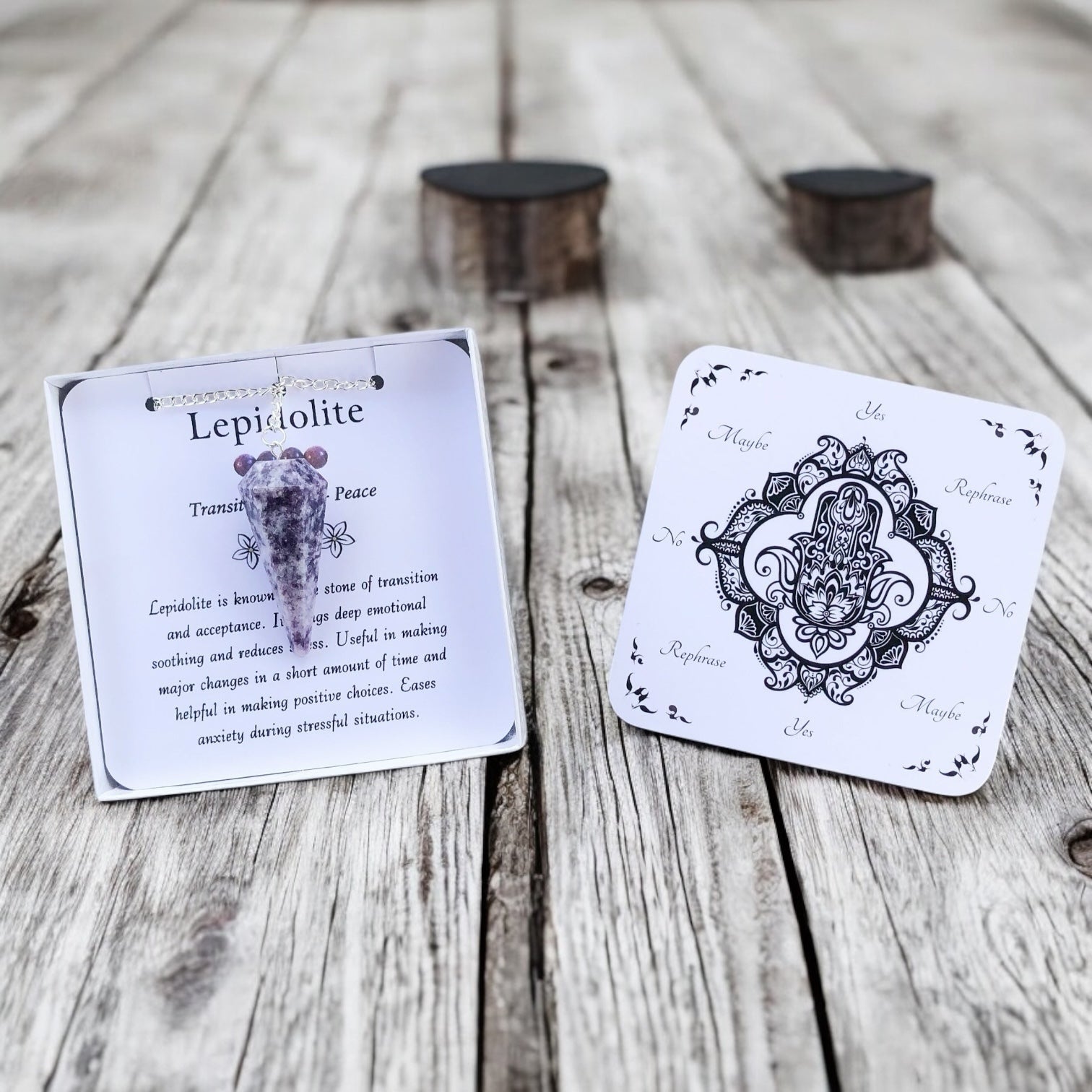 Lepidolite Pendulum with Pendulum Board & Instructions
