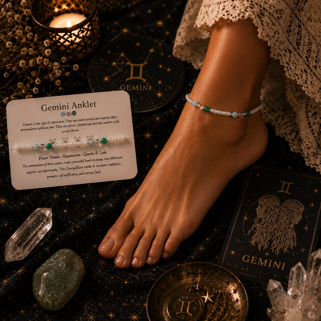 Gemini Zodiac Anklet- Beaded Anklet
