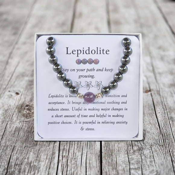 Lepidolite Bracelet for Men- For Emotional Soothing During Transition - Mindful Intentions