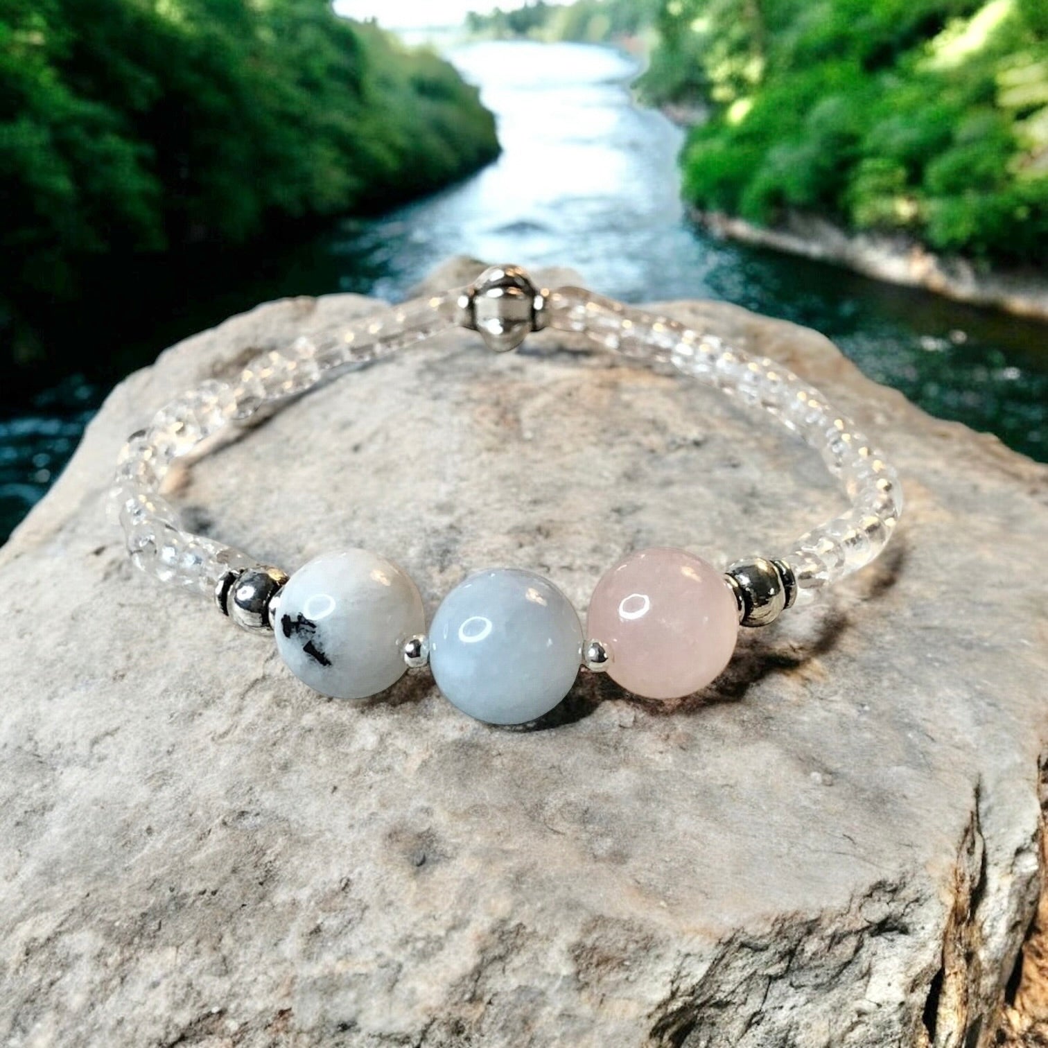 Self Love Bracelet- Moonstone, Aquamarine, Rose Quartz - Mindful Intentions