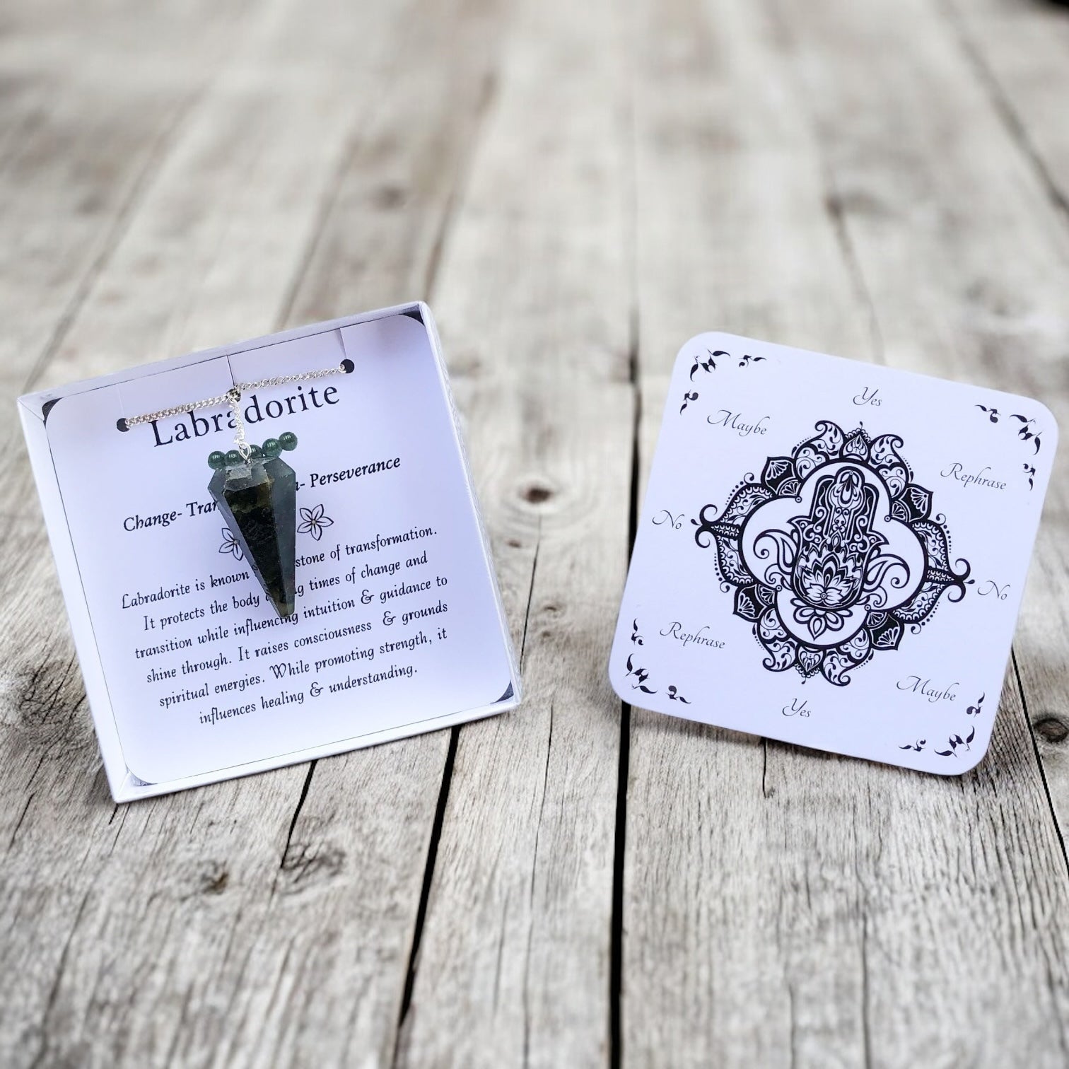 Labradorite Pendulum with Pendulum Board & Instructions