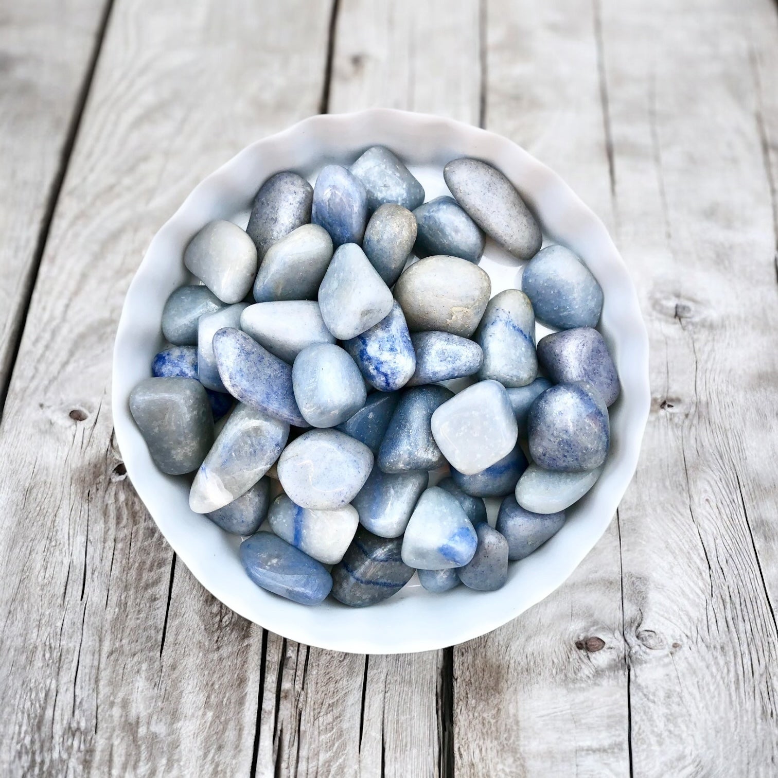 Blue Quartz Tumbled Stones with Card- Stone of Hope, Self Expression & Peace