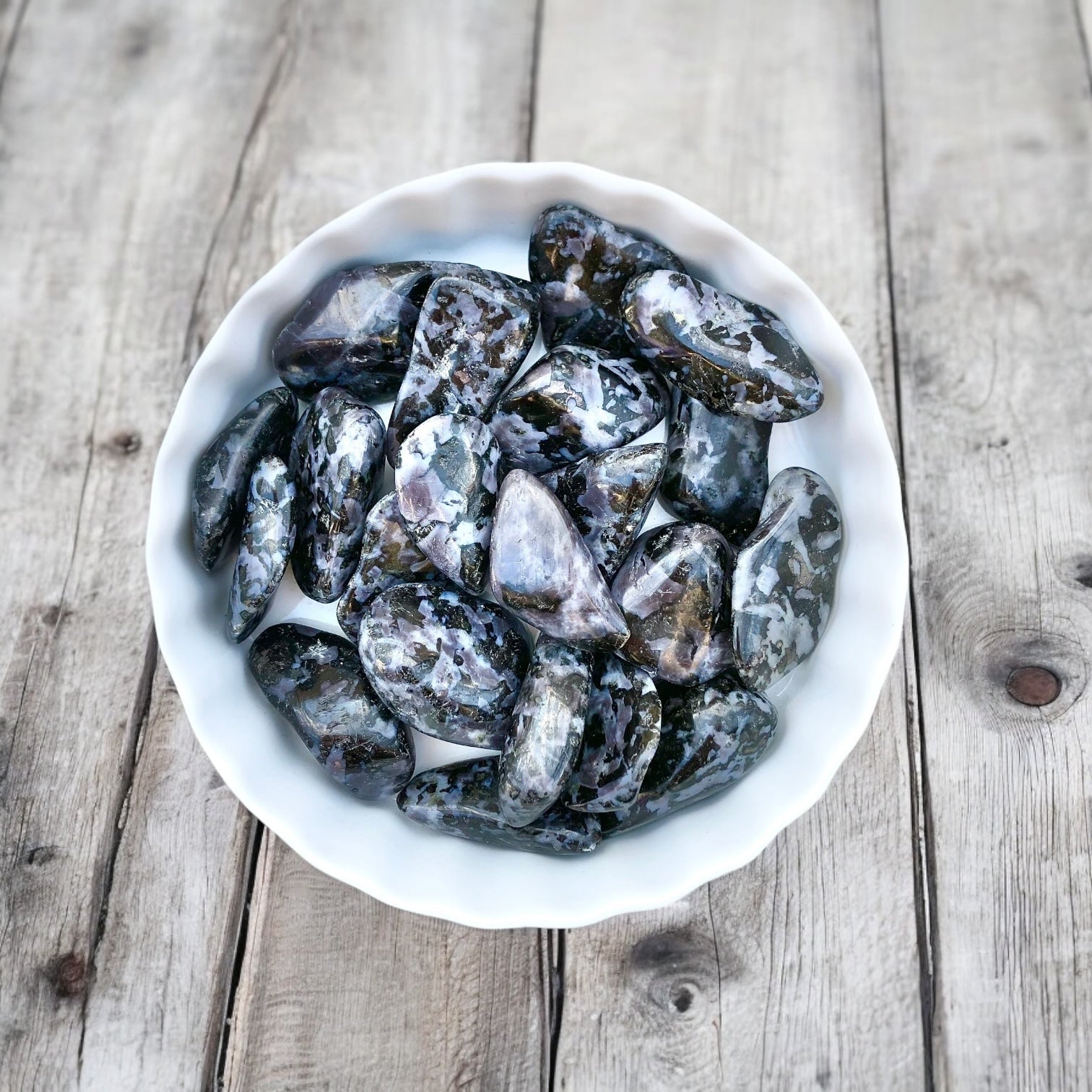 Indigo Gabbro Tumbled Stones with Card- Stone of Deep Transformation & Shadow Work