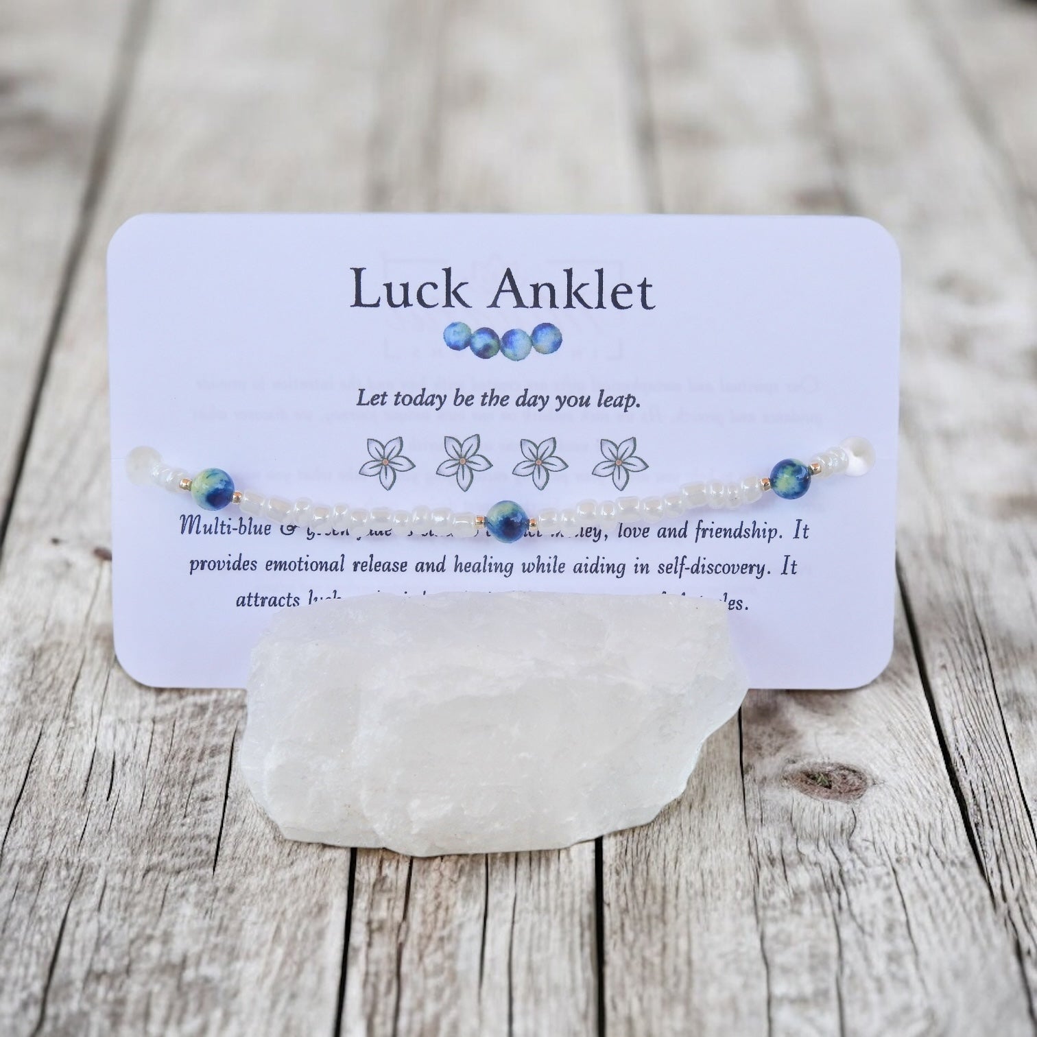 Luck Anklet - Multi Blue & Green Jade Beaded Anklet - Mindful Intentions