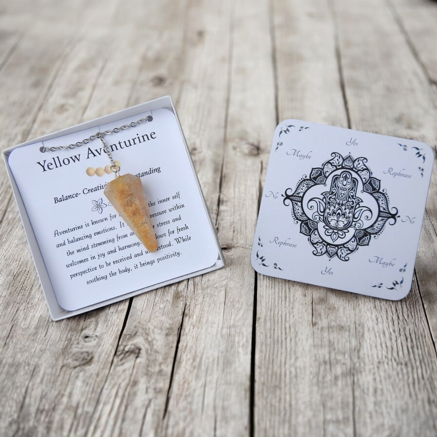 Yellow Aventurine Pendulum with Pendulum Board & Instructions