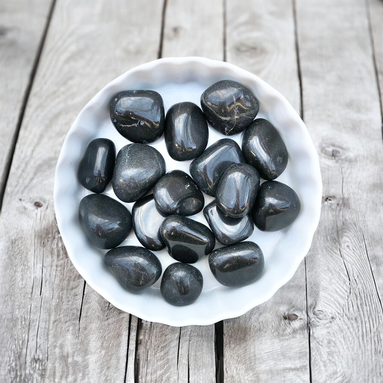 Black Agate Tumbled Stones with Card- Stone of Mental Strength & Resilience