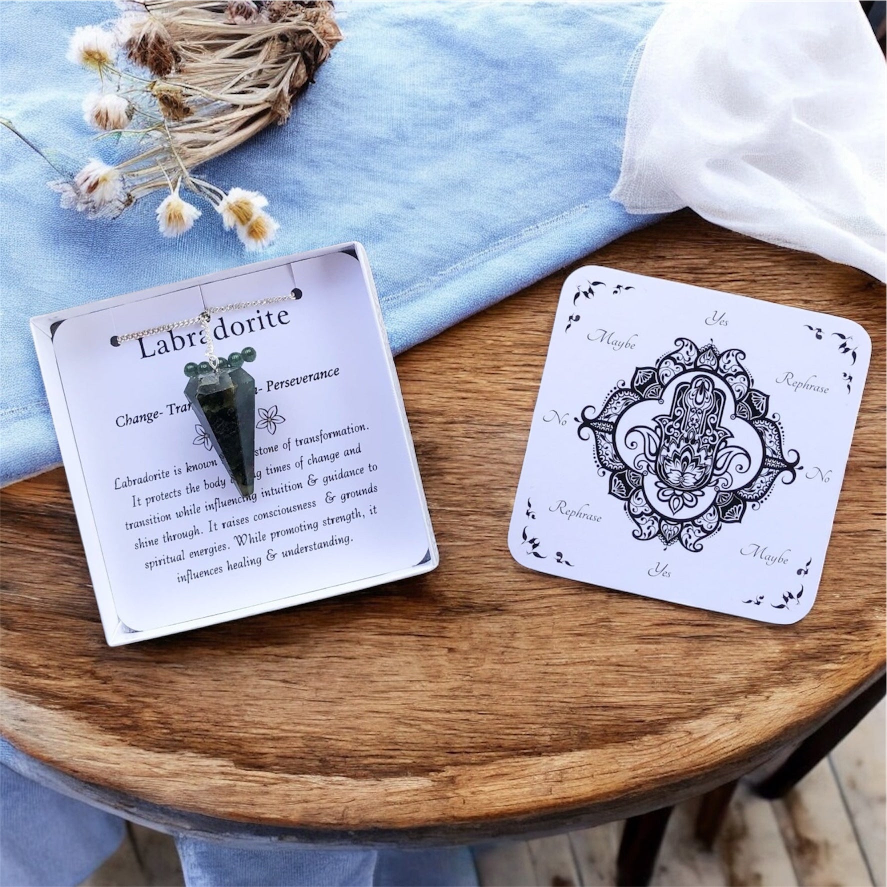 Labradorite Pendulum with Pendulum Board & Instructions