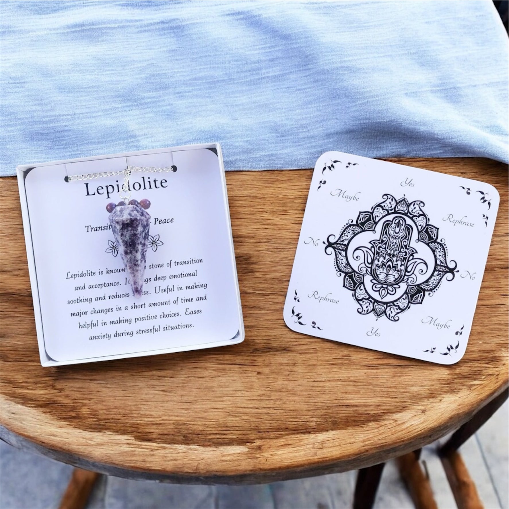 Lepidolite Pendulum with Pendulum Board & Instructions