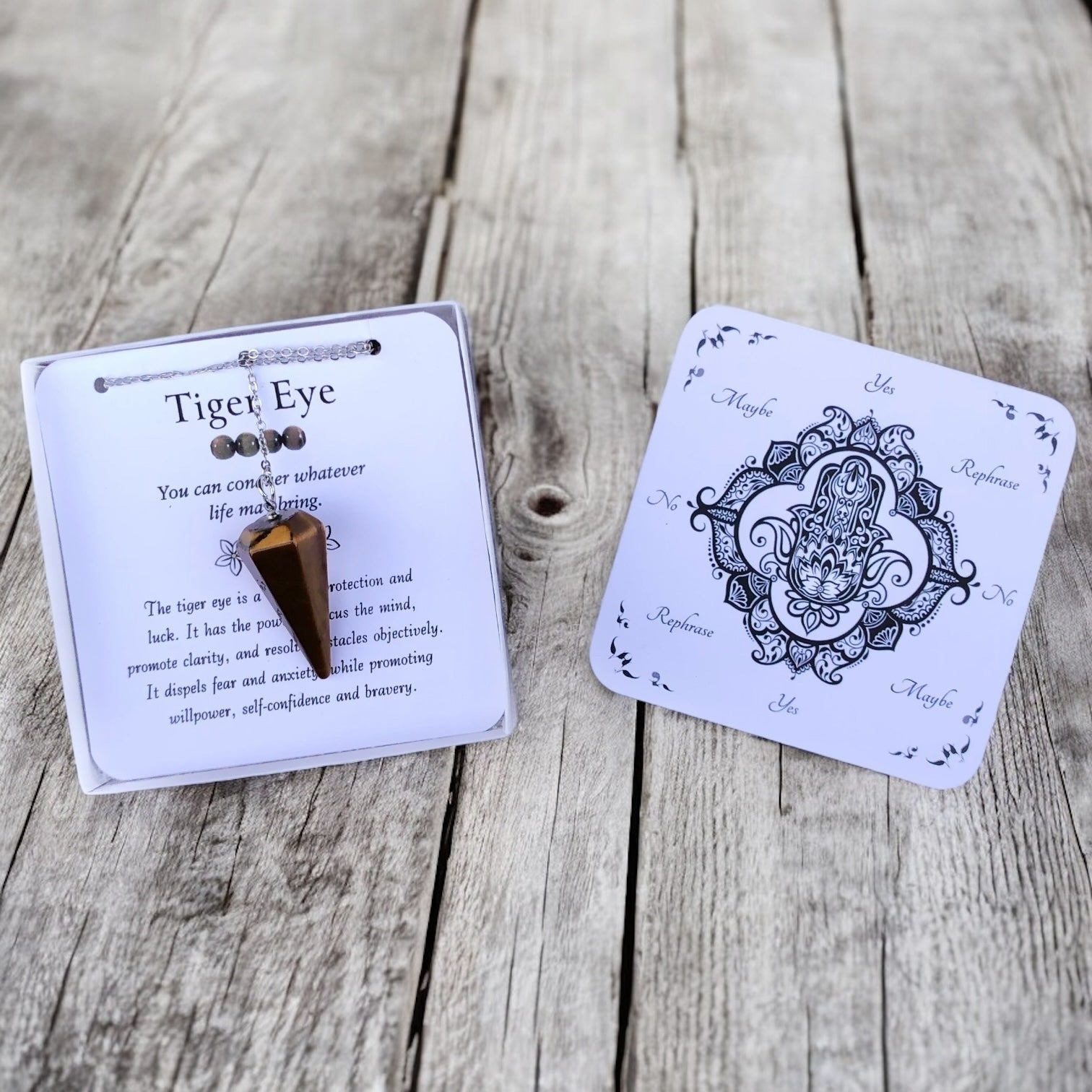 Tiger Eye Pendulum with Pendulum Board & Instructions - Mindful Intentions