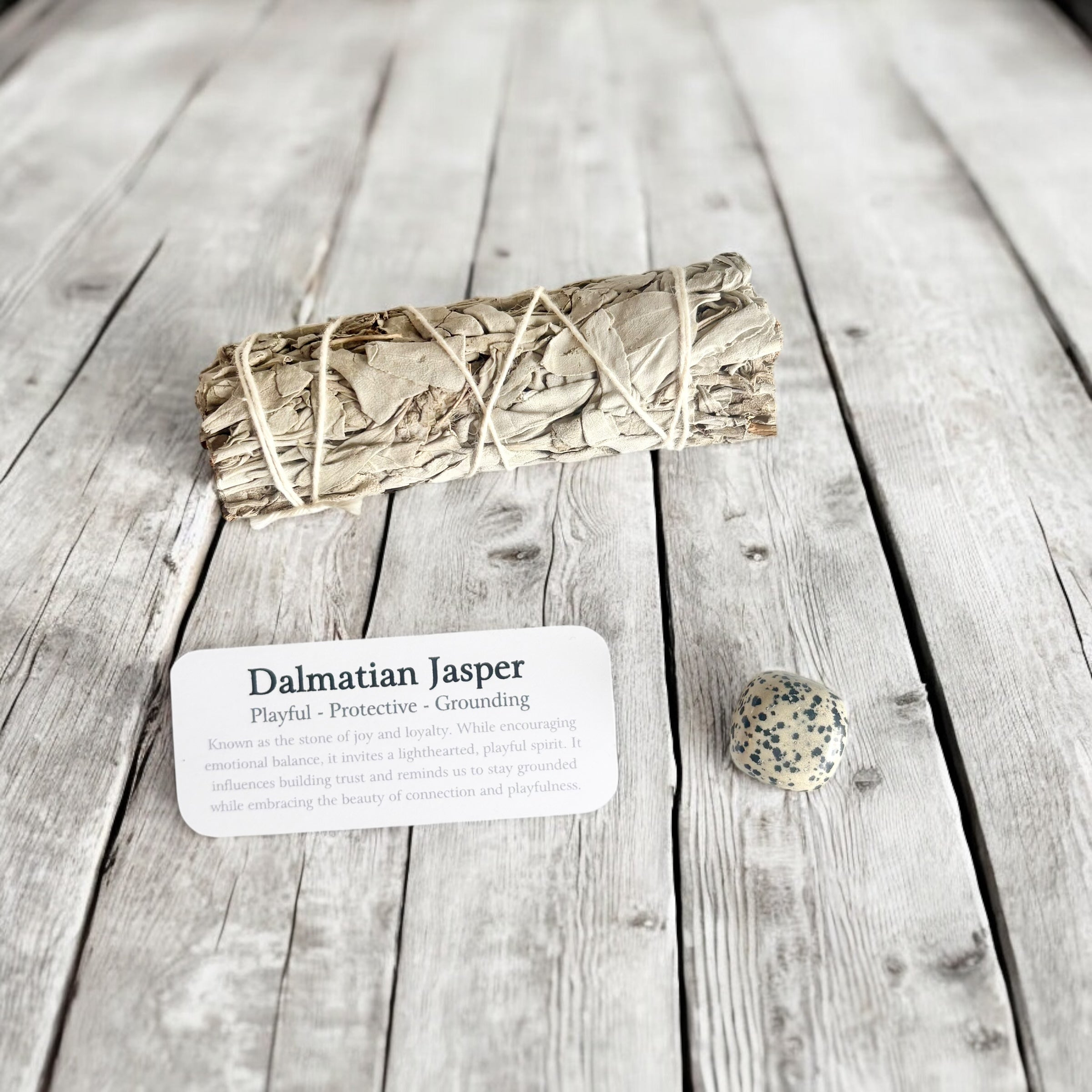 Dalmatian Jasper Tumbled Stones with Card- Stone of Optimism & Releasing Family Patterns