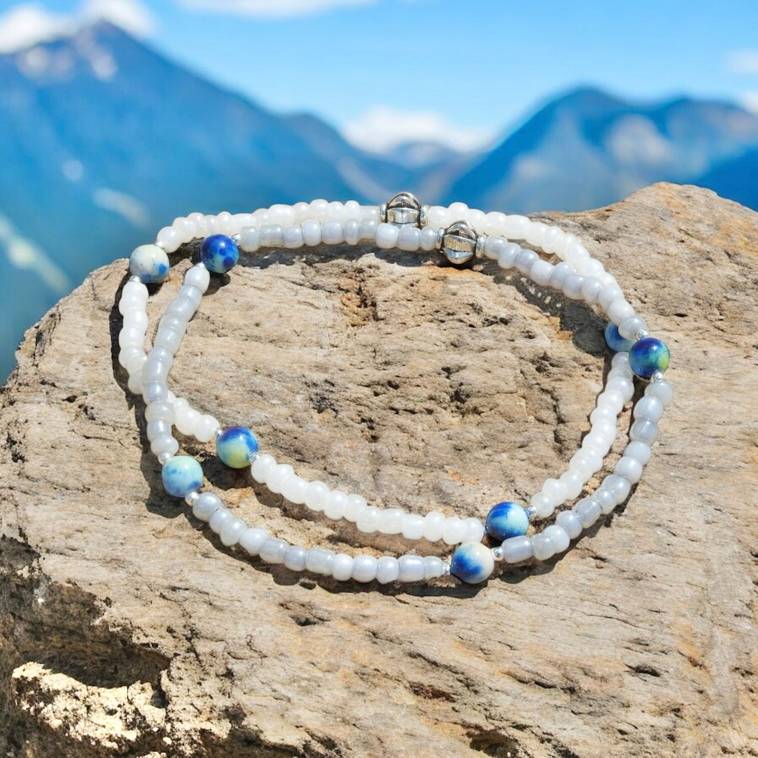 Luck Anklet - Multi Blue & Green Jade Beaded Anklet - Mindful Intentions