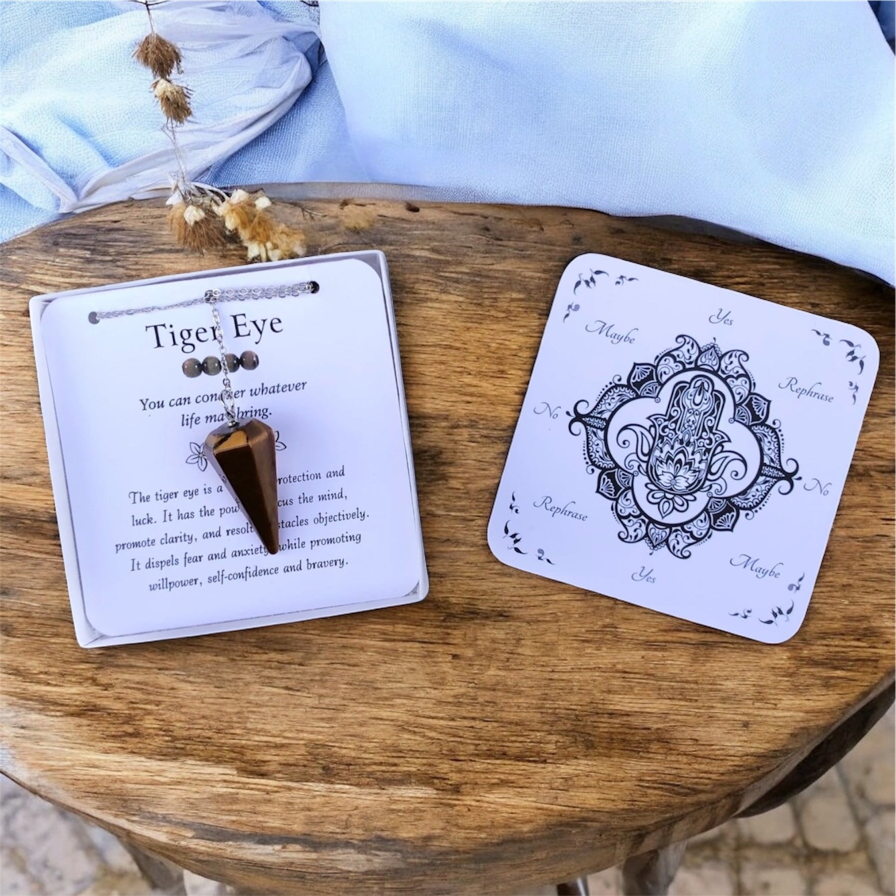 Tiger Eye Pendulum with Pendulum Board & Instructions