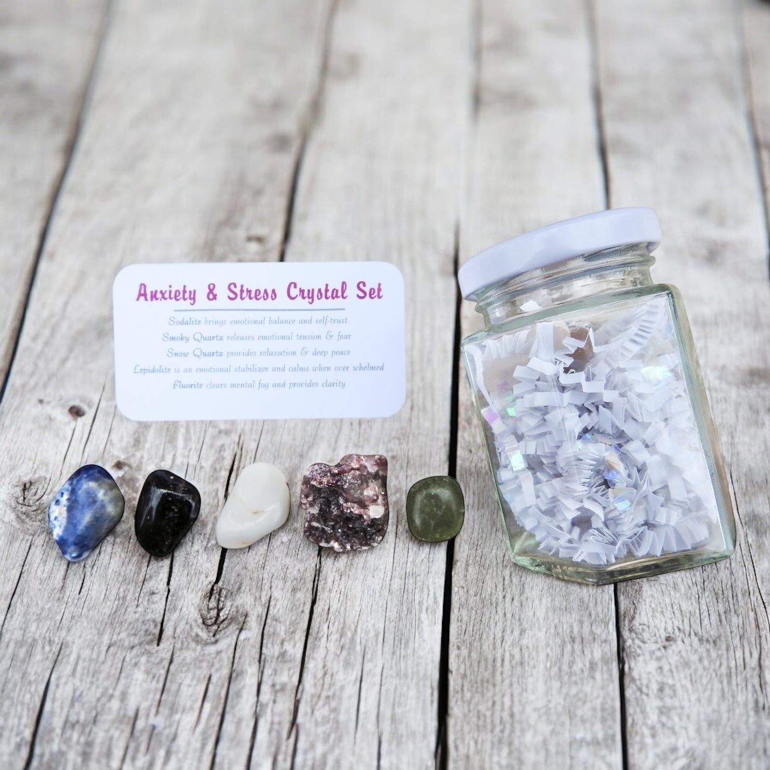 Anxiety & Stress Crystal Set in Jar - Mindful Intentions