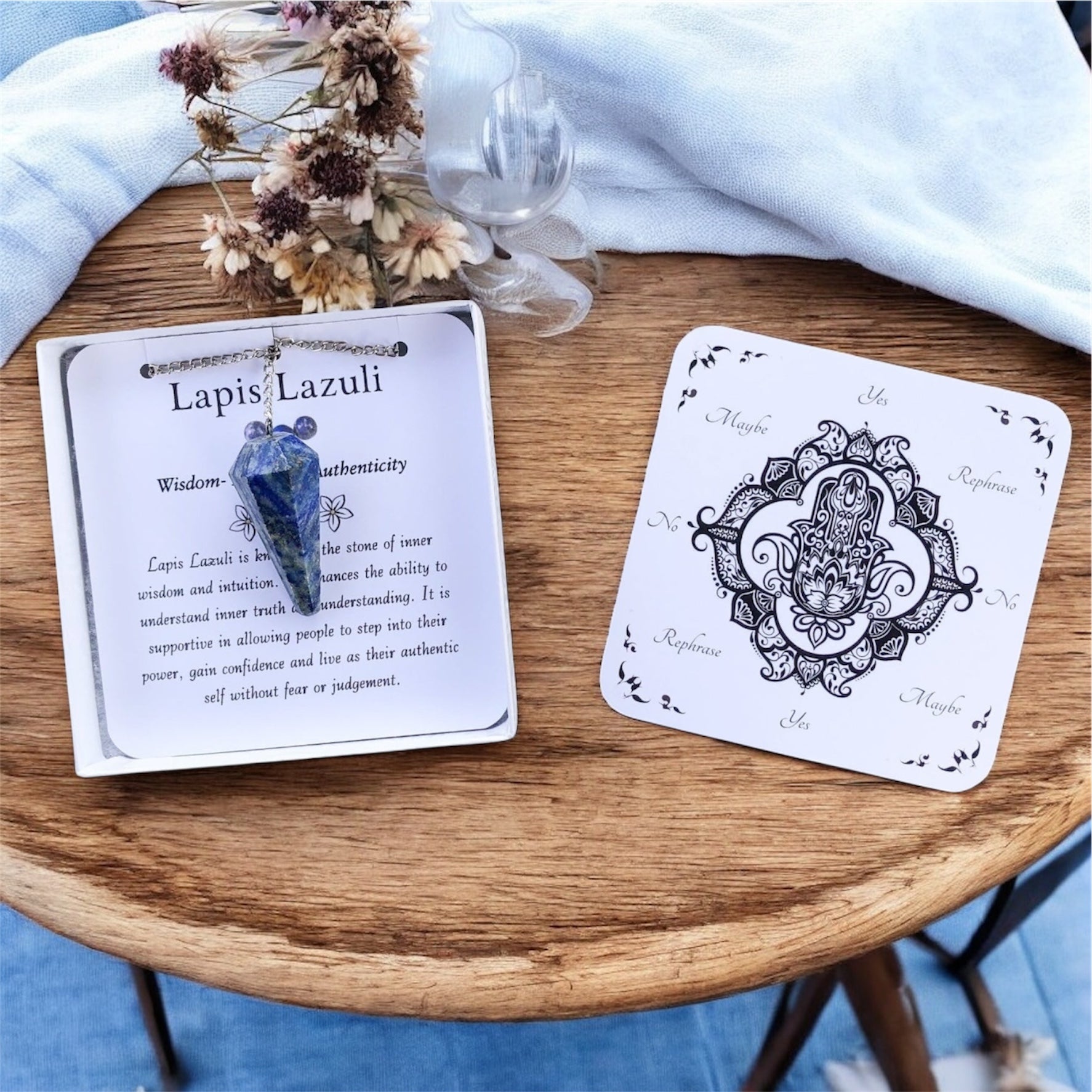 Lapis Lazuli Pendulum with Pendulum Board & Instructions