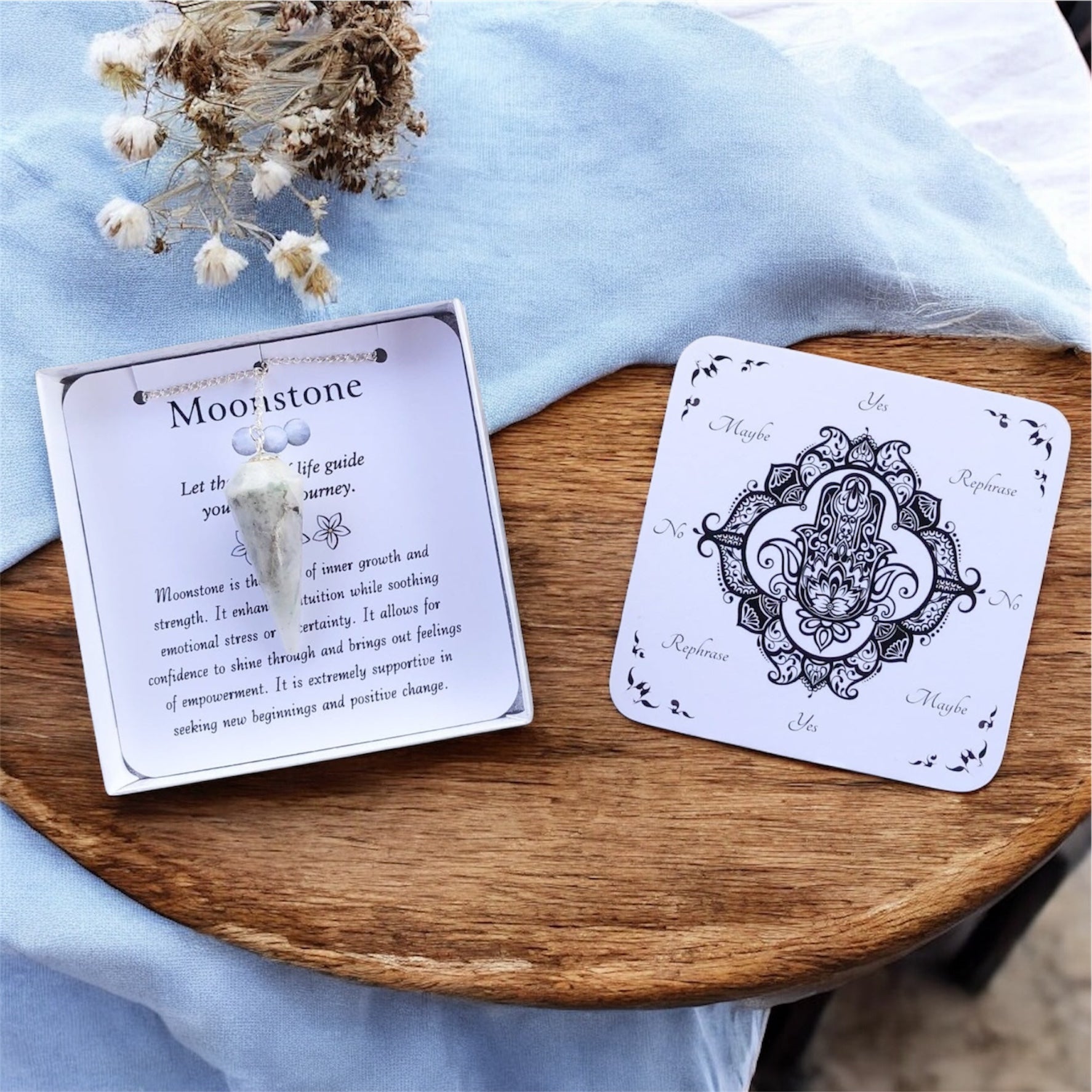 Moonstone Pendulum with Pendulum Board & Instructions