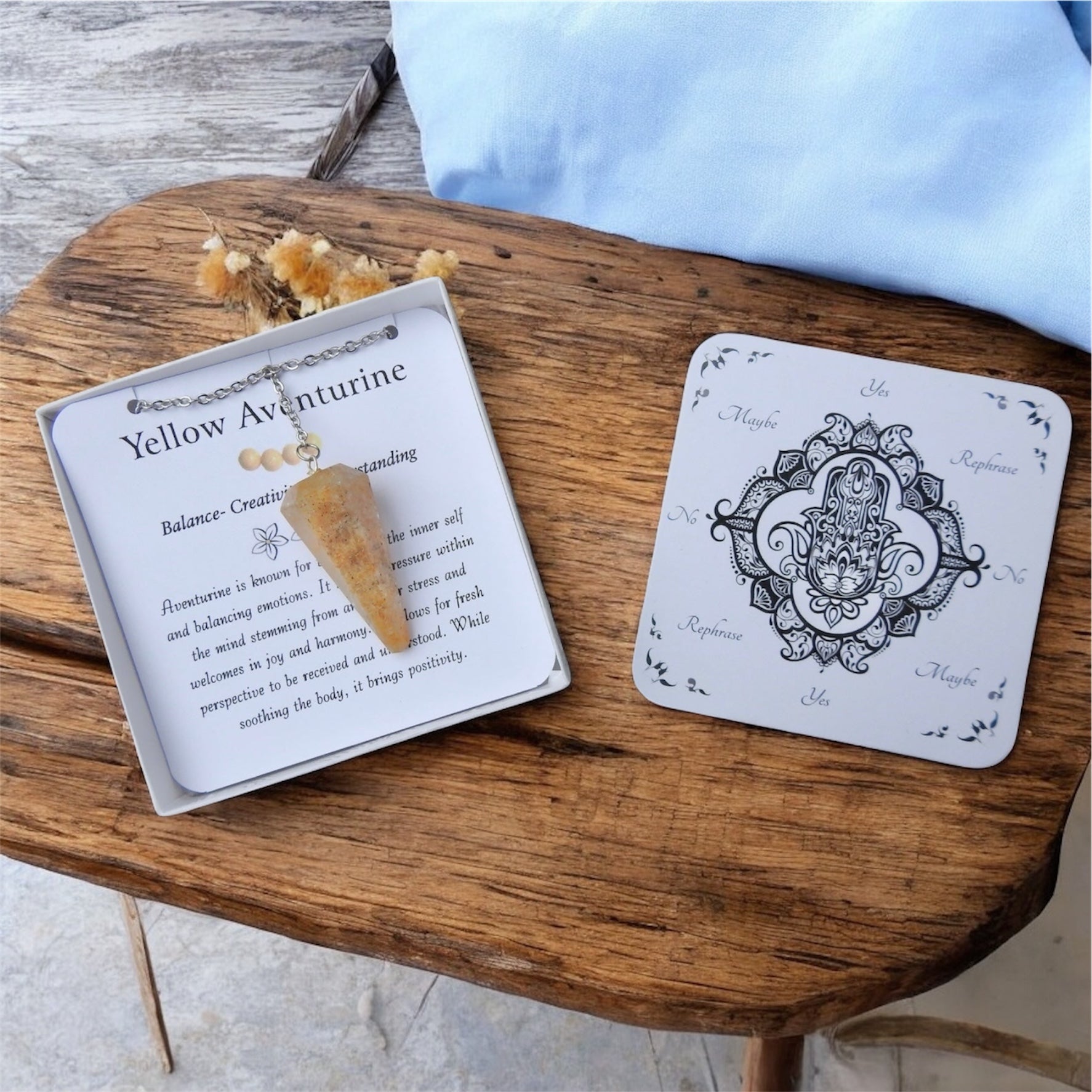 Yellow Aventurine Pendulum with Pendulum Board & Instructions
