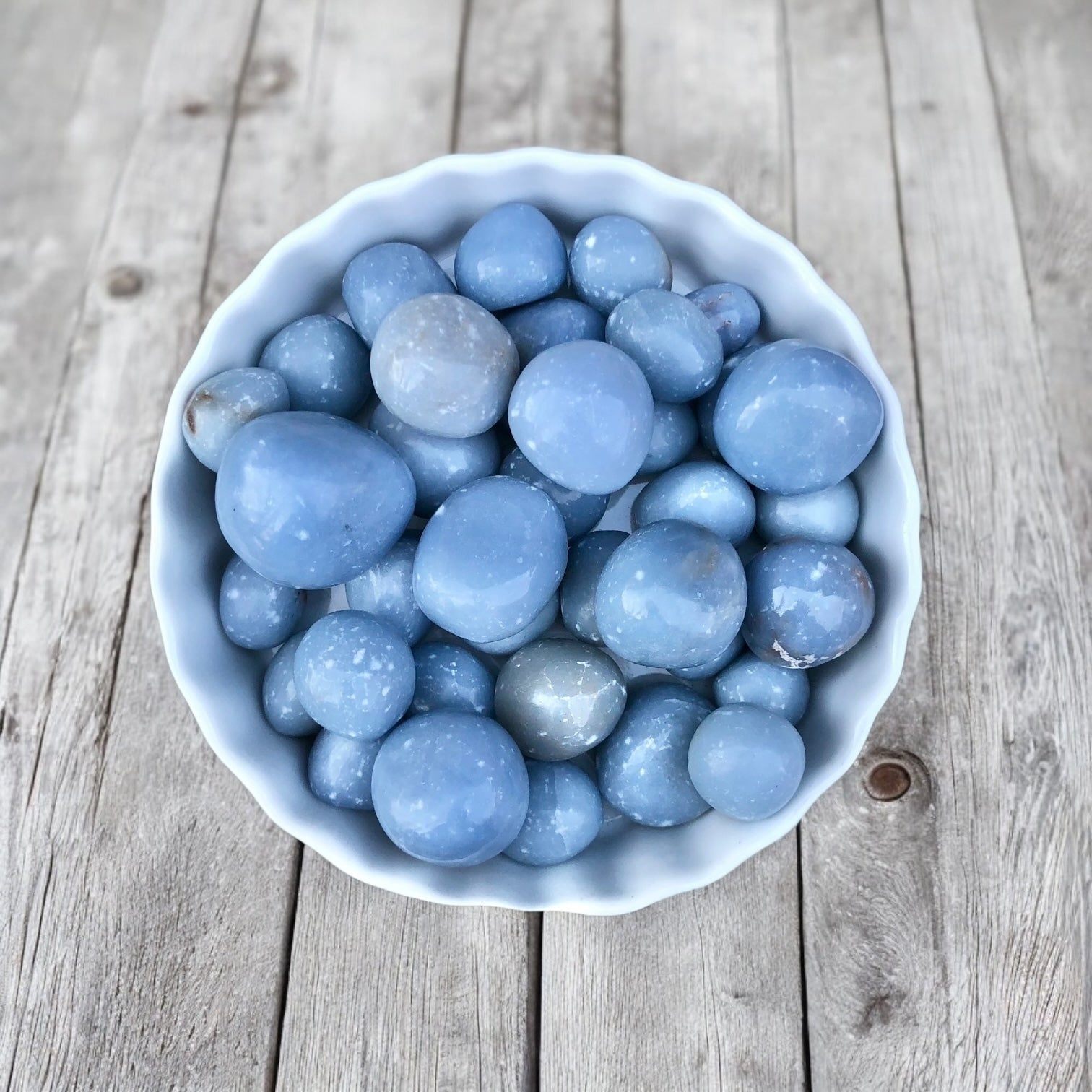 Angelite Tumbled Stones with Card- Stone of Healing, Angelic Guidance & Tranquility