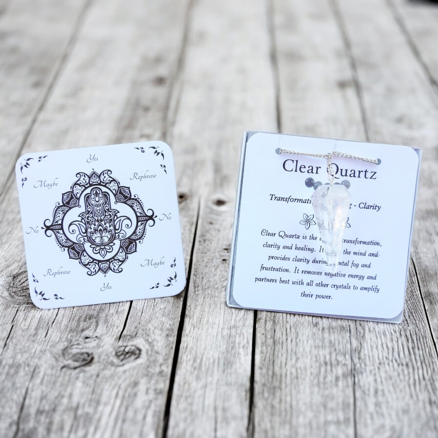 Clear Quartz Pendulum with Pendulum Board & Instructions