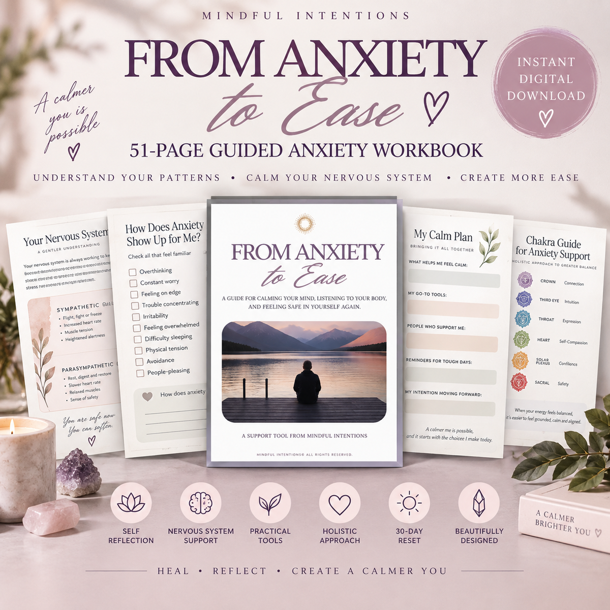 Anxiety Workbook | Nervous System Regulation & Self Reflection Guide | Printable Anxiety Journal