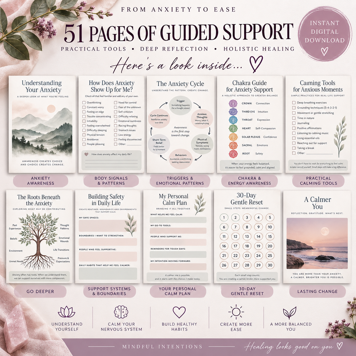 Anxiety Workbook | Nervous System Regulation & Self Reflection Guide | Printable Anxiety Journal