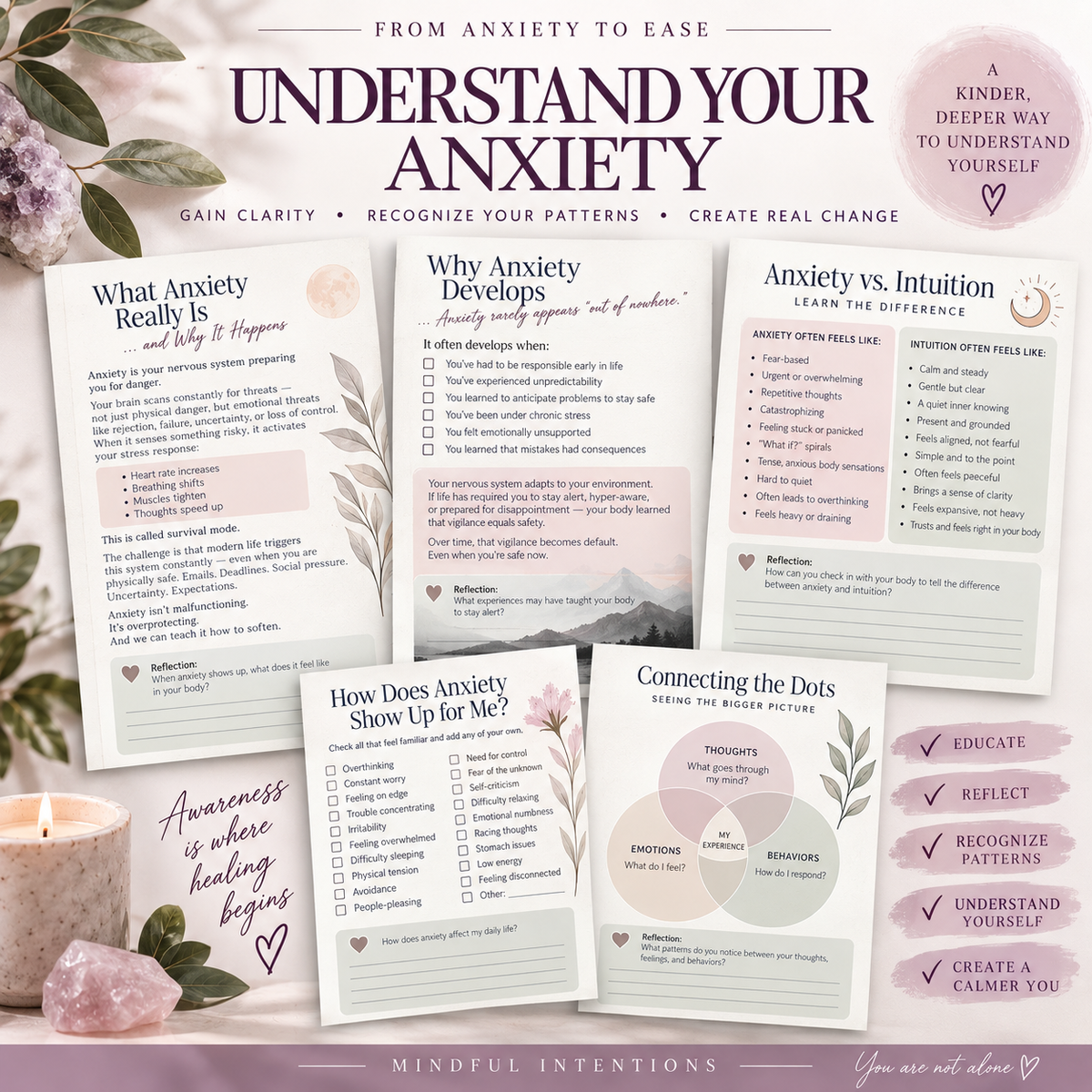 Anxiety Workbook | Nervous System Regulation & Self Reflection Guide | Printable Anxiety Journal
