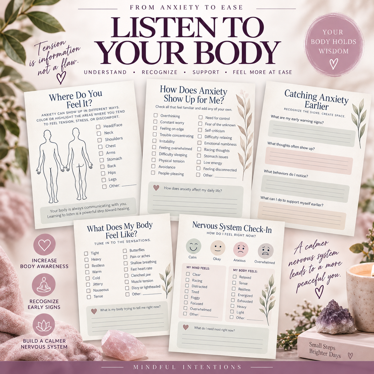 Anxiety Workbook | Nervous System Regulation & Self Reflection Guide | Printable Anxiety Journal