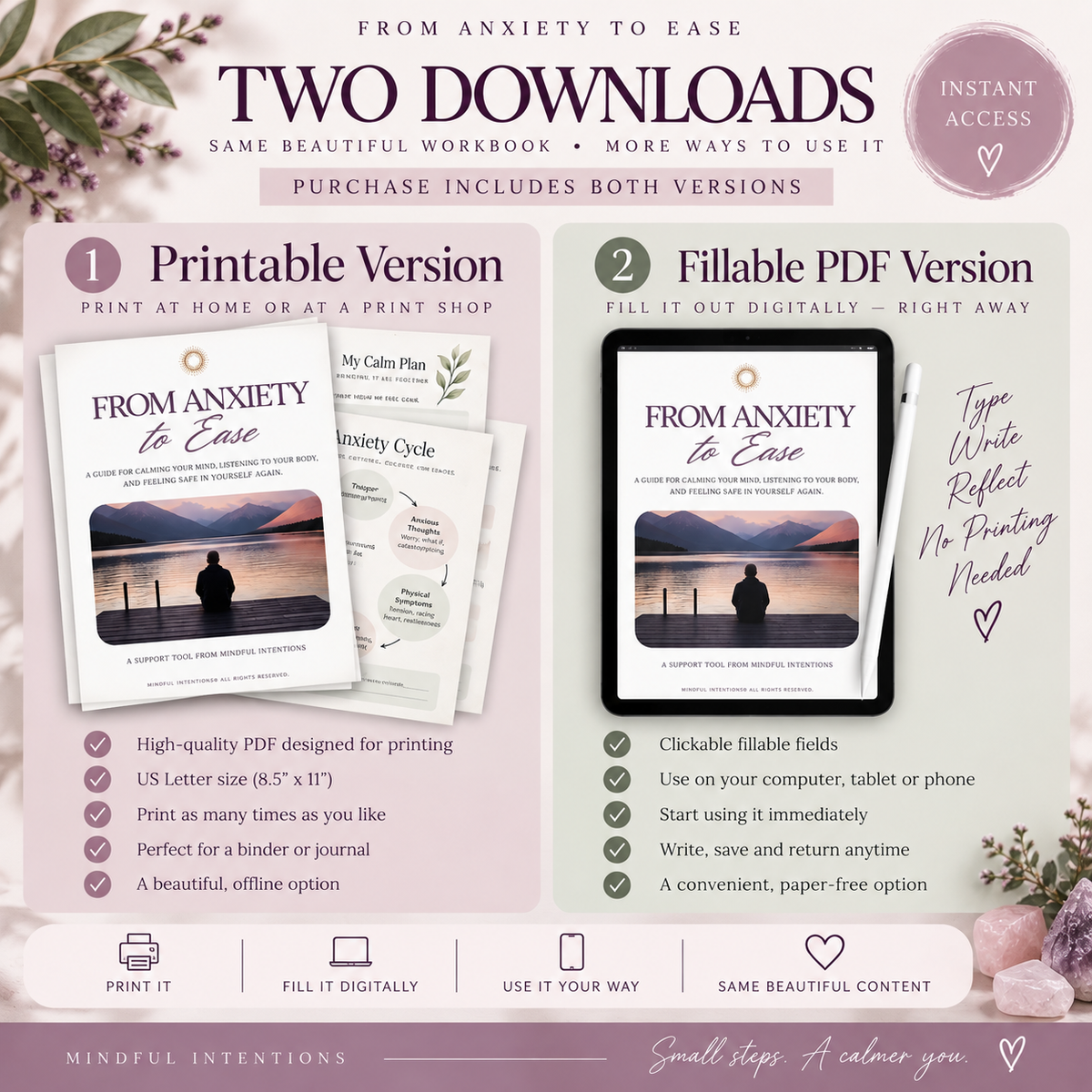Anxiety Workbook | Nervous System Regulation & Self Reflection Guide | Printable Anxiety Journal