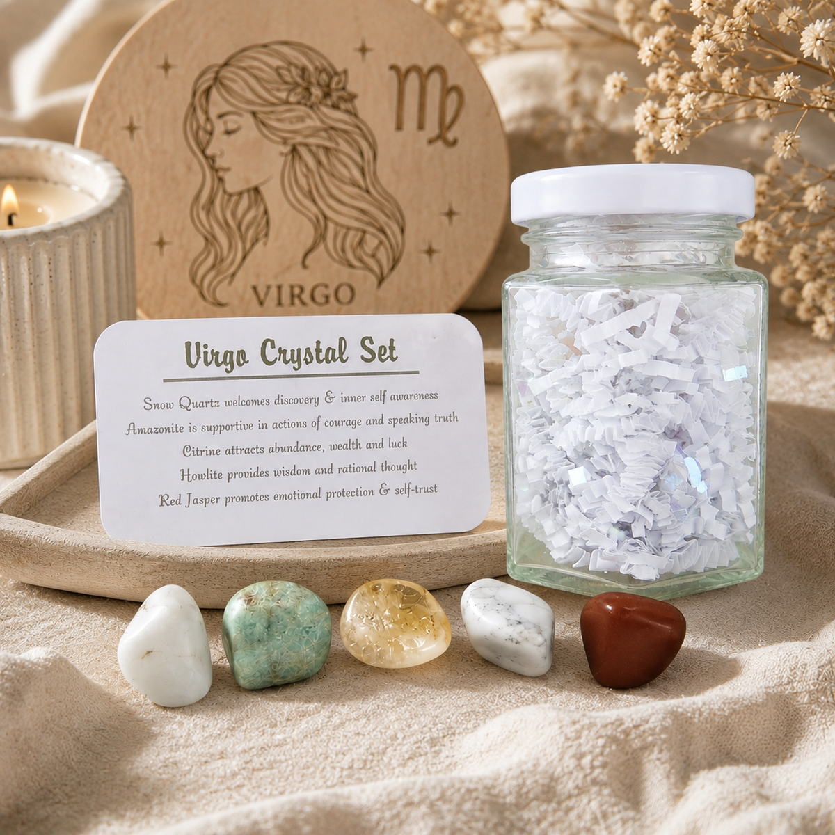 Virgo Crystal Bundle — Zodiac Anklet, Bracelet & Virgo Crystal Jar Set