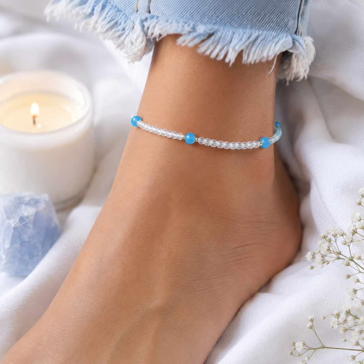 Breathe Anklet - Blue Jade Beaded Anklet