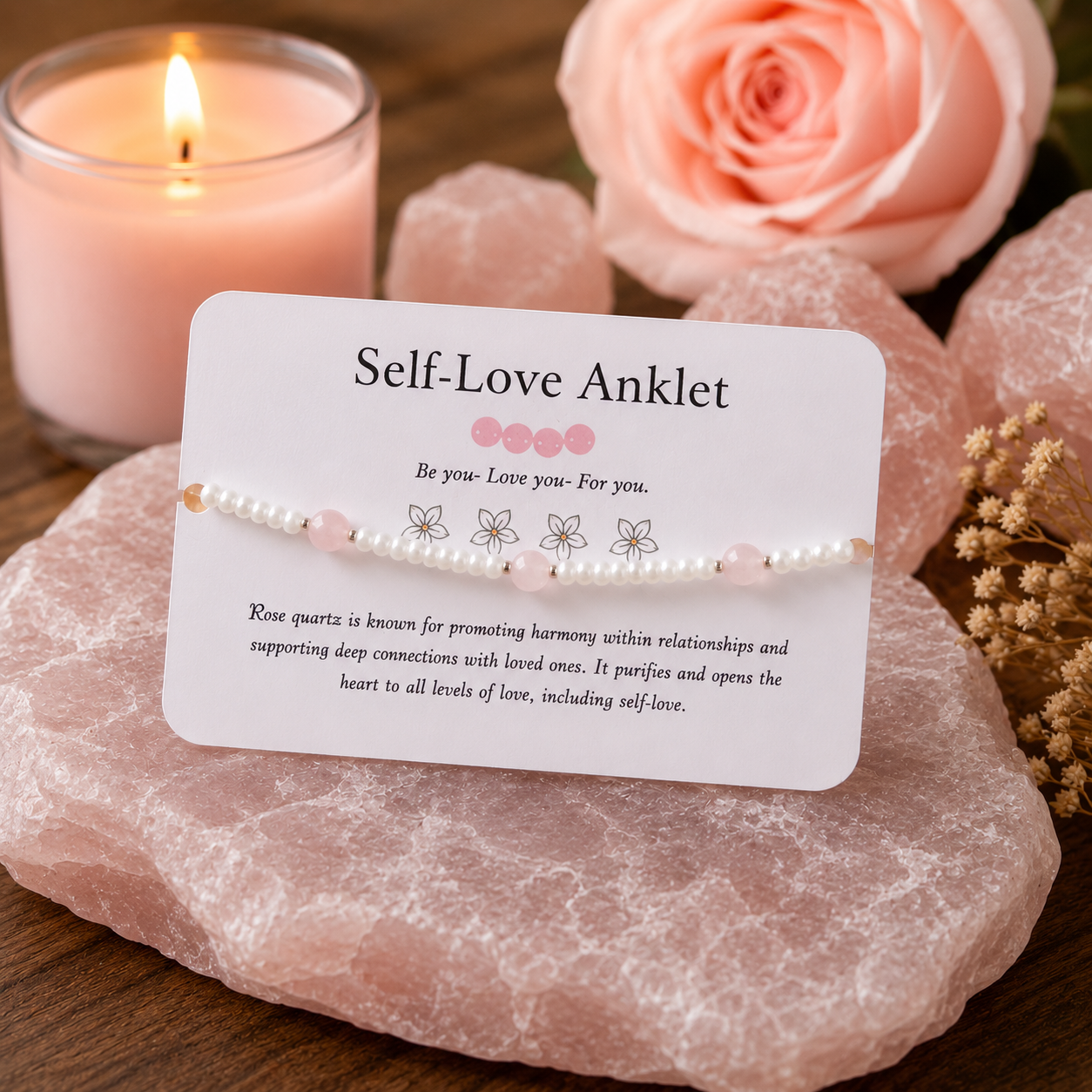 Self Love Anklet - Rose Quartz Beaded Anklet