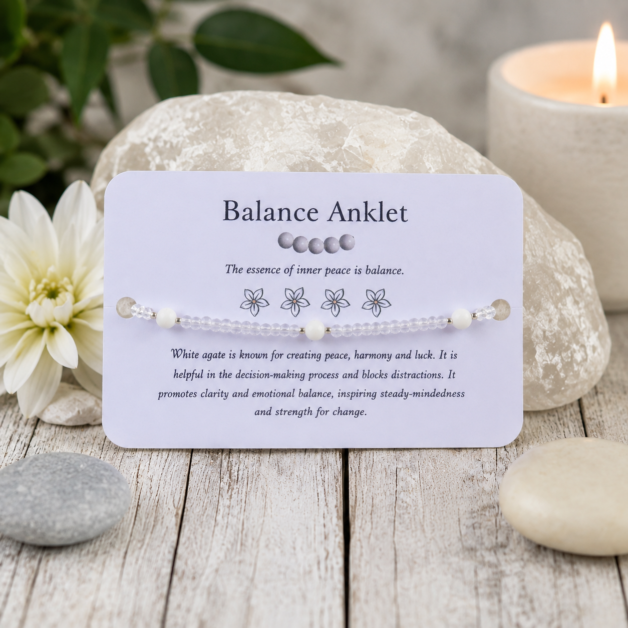 Balance Anklet - White Jade Beaded Anklet